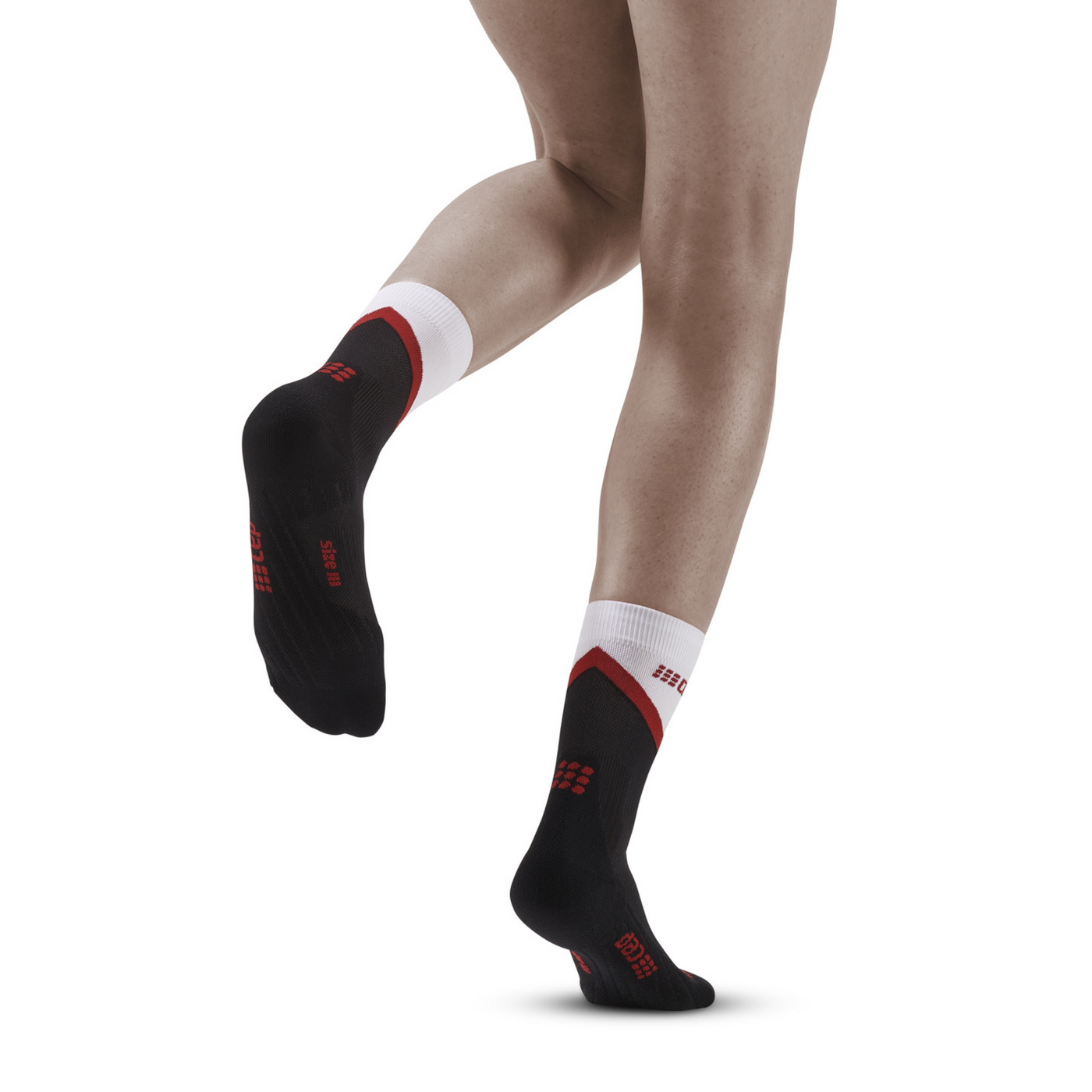 Chevron Mid Cut Compression Socks, Women, Black/Red, Back View Model