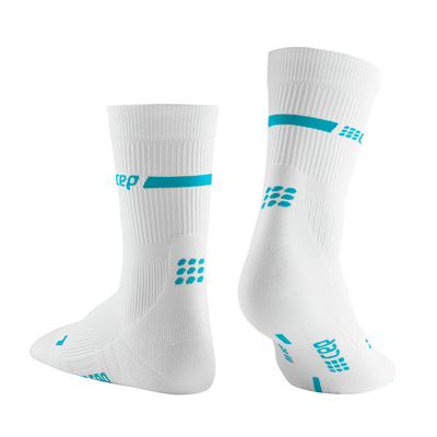 Neon Mid Cut Compression Socks, Women, White/Neon Blue, Back Alternate View