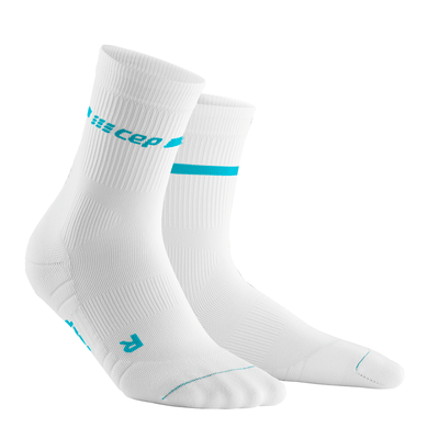 Neon Mid Cut Compression Socks, Women, White/Neon Blue, Side Alternate View
