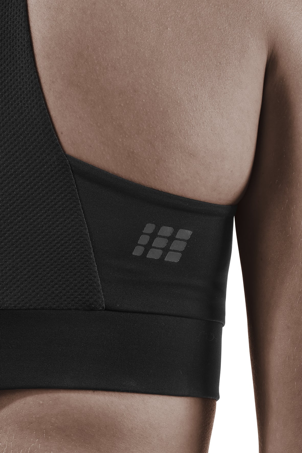 Sports Bra, Black. Back Logo Detail