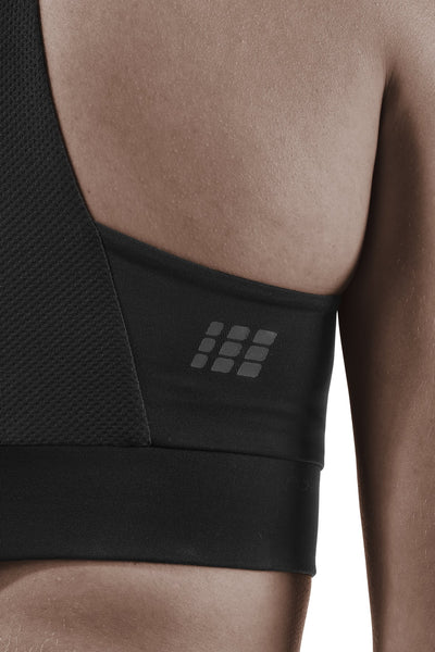 Sports Bra, Black. Back Logo Detail