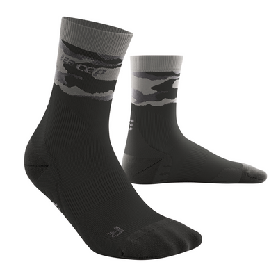 Camocloud Mid Cut Compression Socks, Women, Black/Grey Camo, Front View