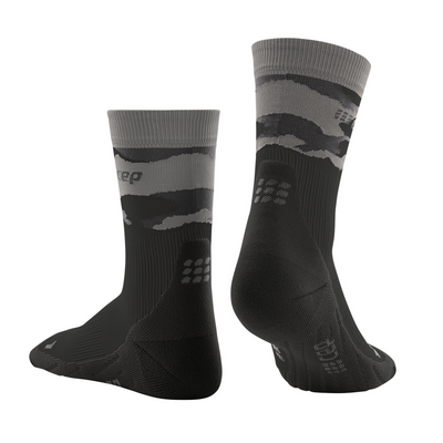 Camocloud Mid Cut Compression Socks, Women, Black/Grey Camo, Back View