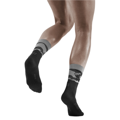Camocloud Mid Cut Compression Socks, Women, Black/Grey Camo, Back View Model