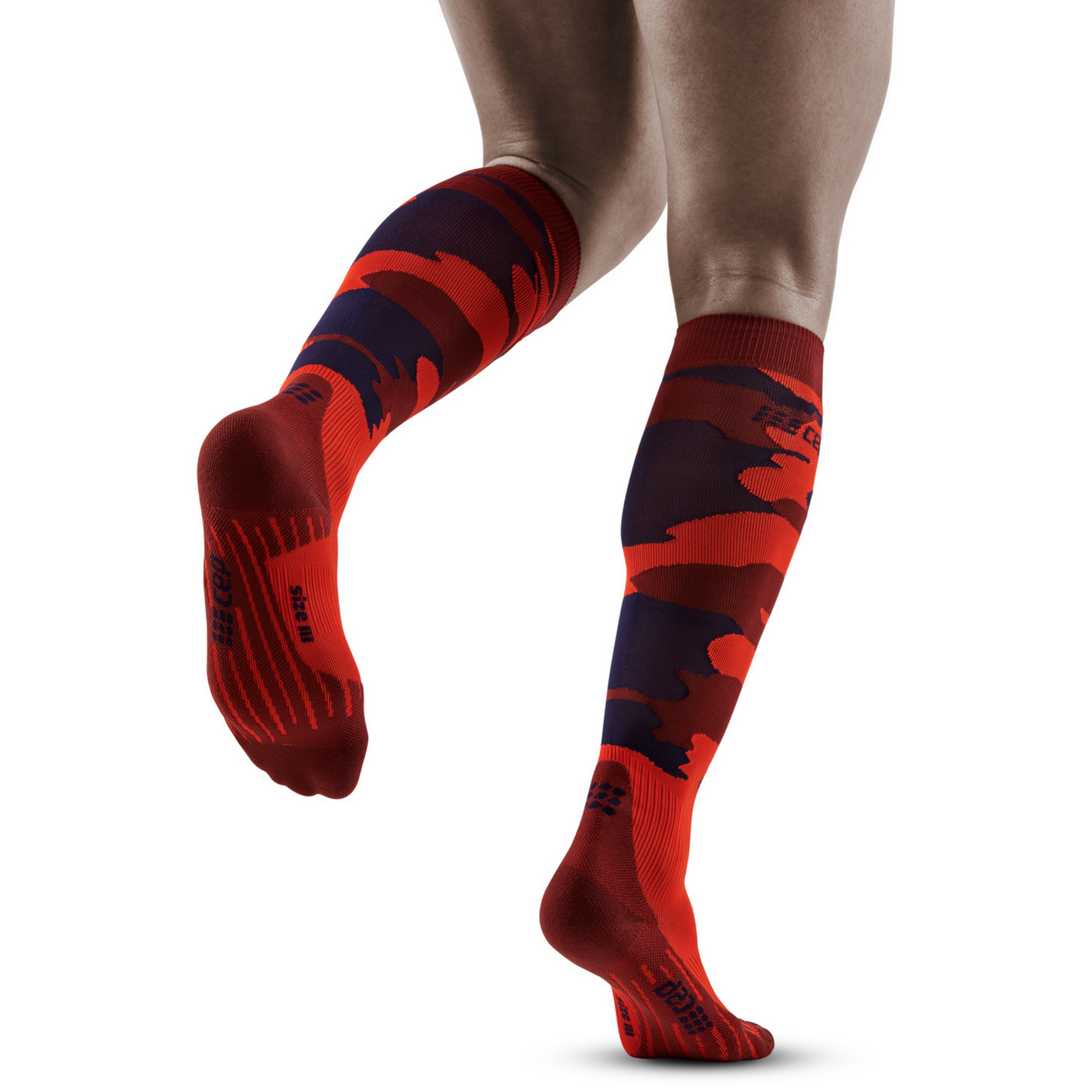 Camocloud Compression Tall Socks, Men, Lava/Peacoat Camo, Back View Model