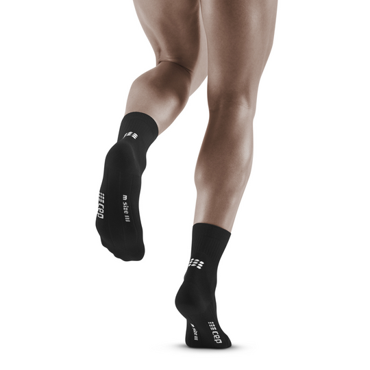 Κλασικές κάλτσες συμπίεσης μέσης κοπής, ανδρικές, μαύρες, μοντέλο οπίσθιας όψης