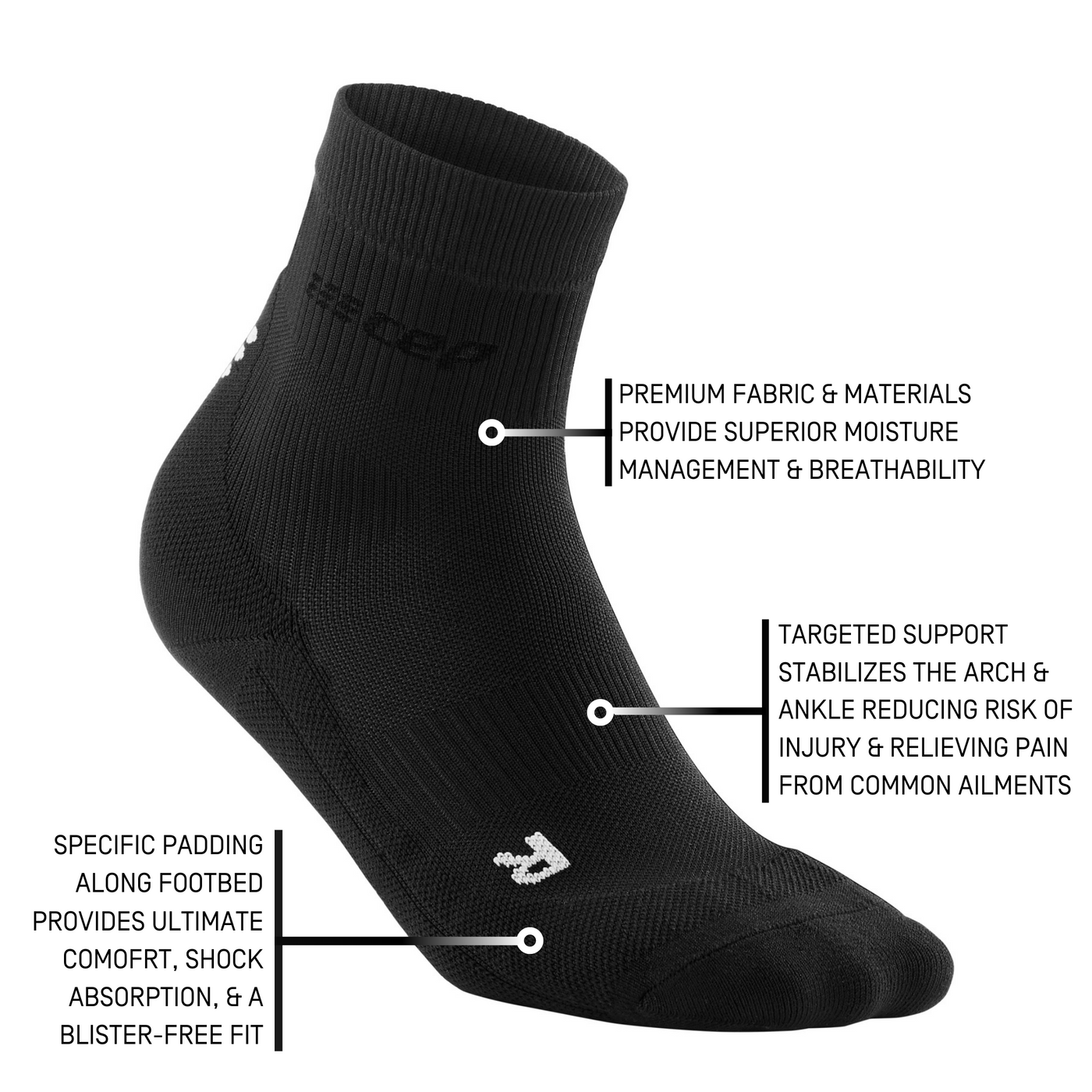 Classic Mid Cut Compression Socks, Women, Black, Details