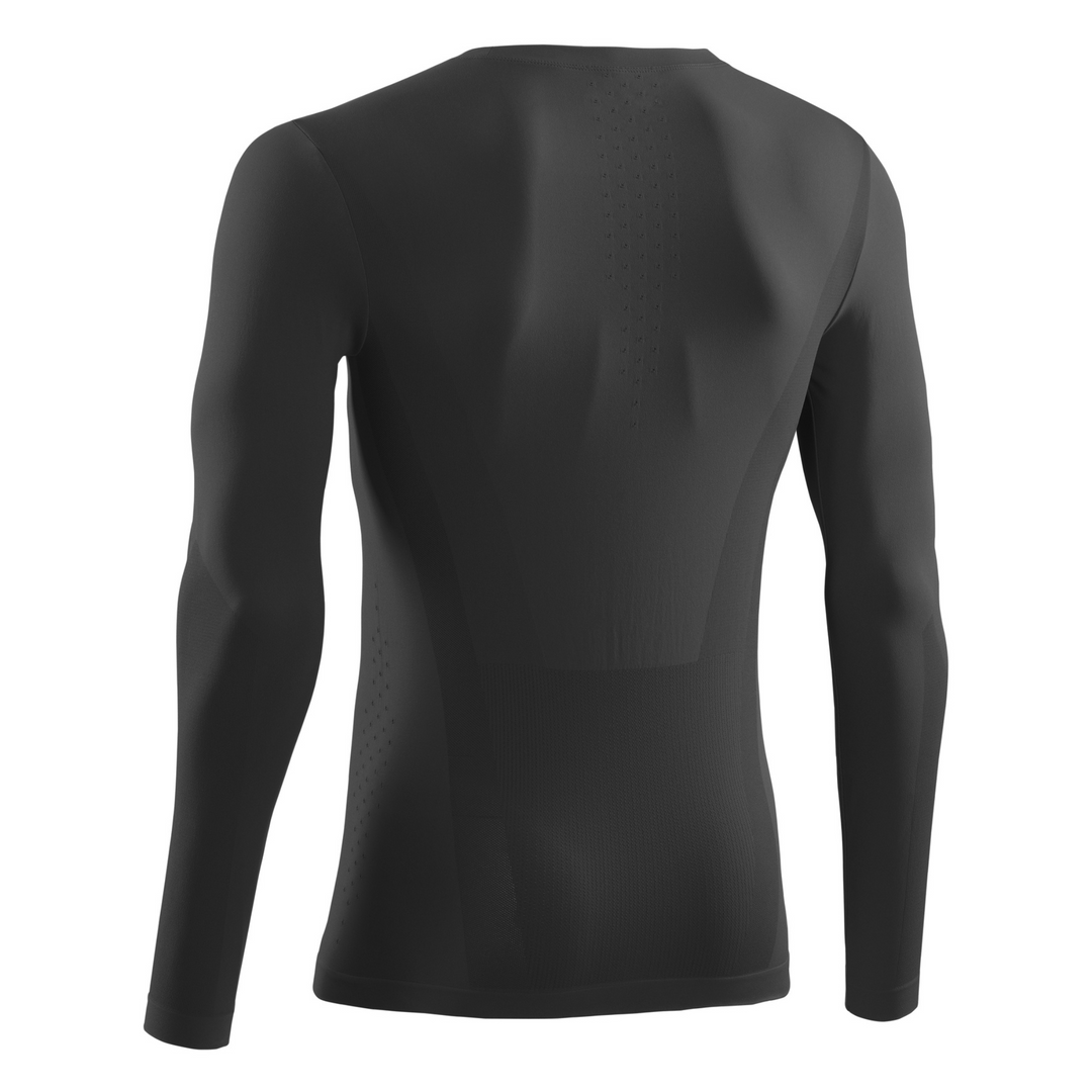 Camisa básica de manga comprida para clima frio, masculina, preta, vista traseira