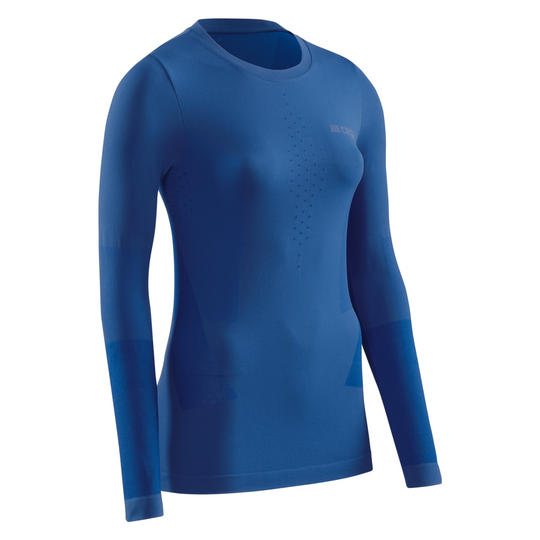 Camisa básica de manga comprida para clima frio, feminina, azul royal, vista frontal