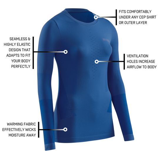 Cold Weather Long Sleeve Base Shirt, Women, Royal Blue, Details