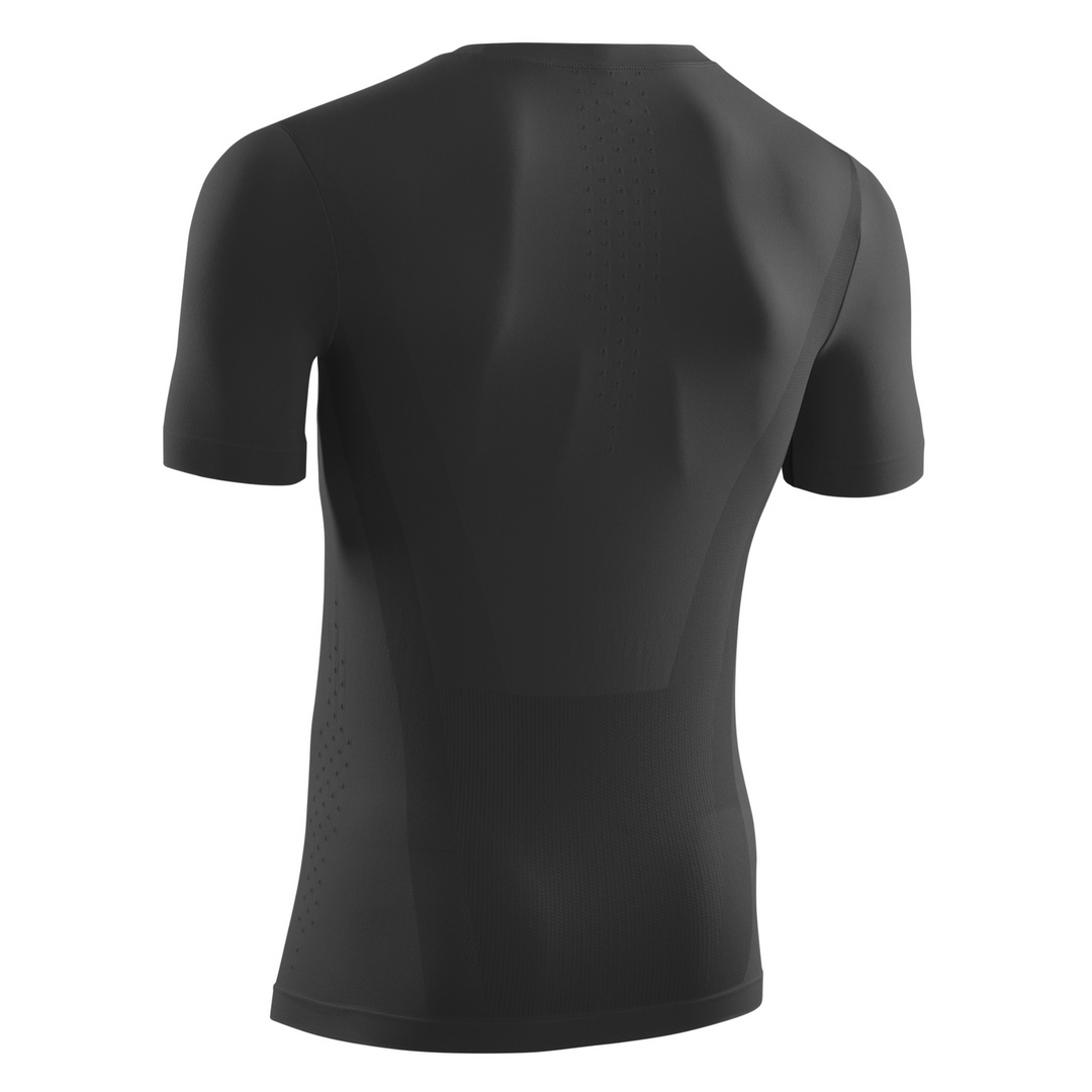 Camisa básica de manga curta para clima frio, masculina, preta, vista traseira