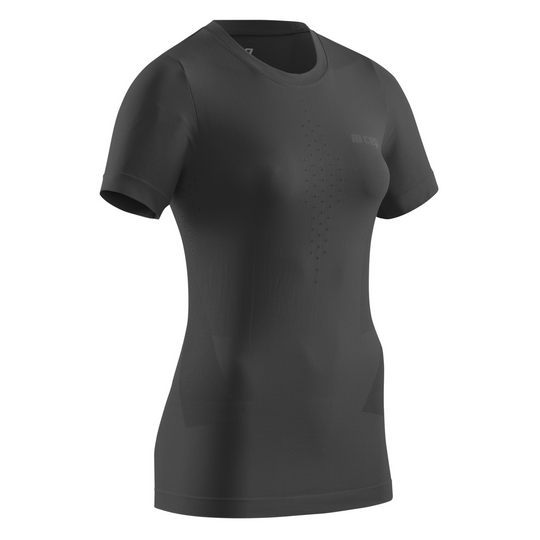 Camiseta básica de manga corta para clima frío, mujer, negro, vista frontal