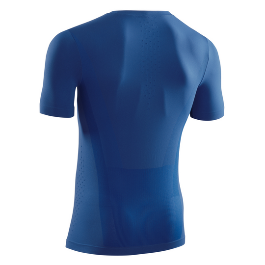 Camisa básica de manga curta para clima frio, masculina, azul royal, vista traseira