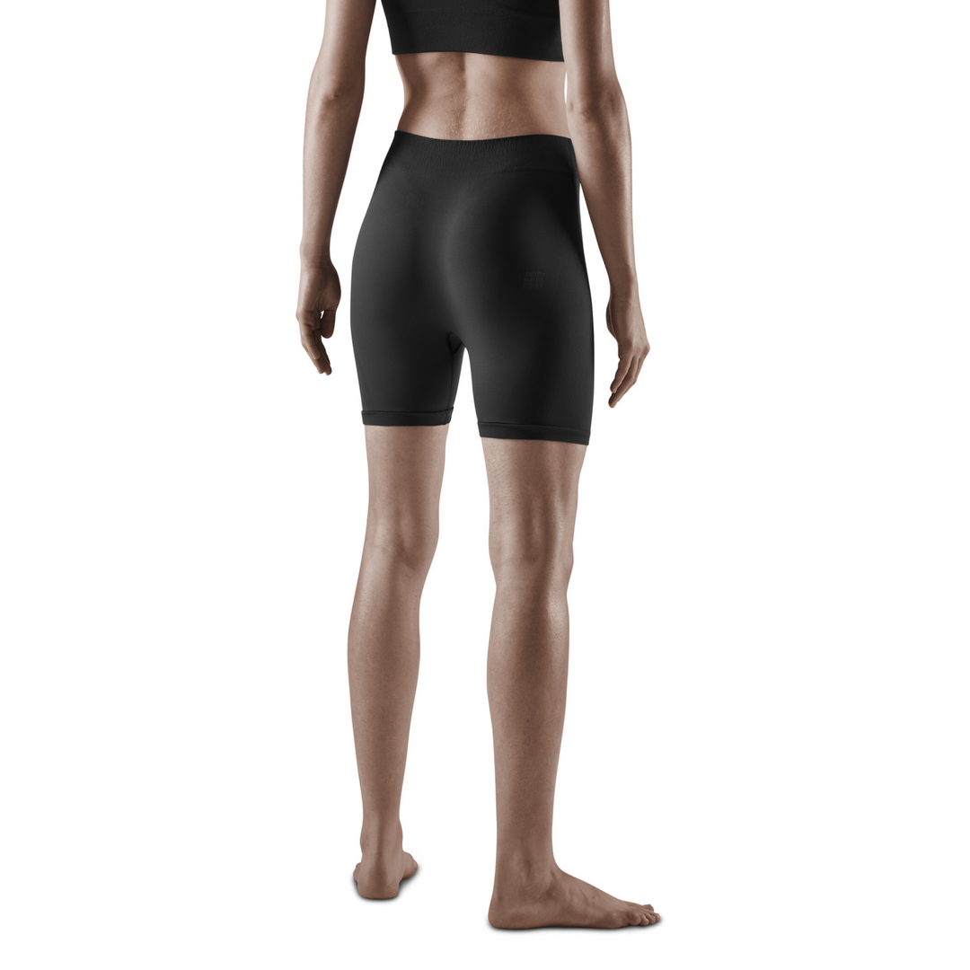 Shorts base para clima frio, feminino, preto, modelo com vista traseira