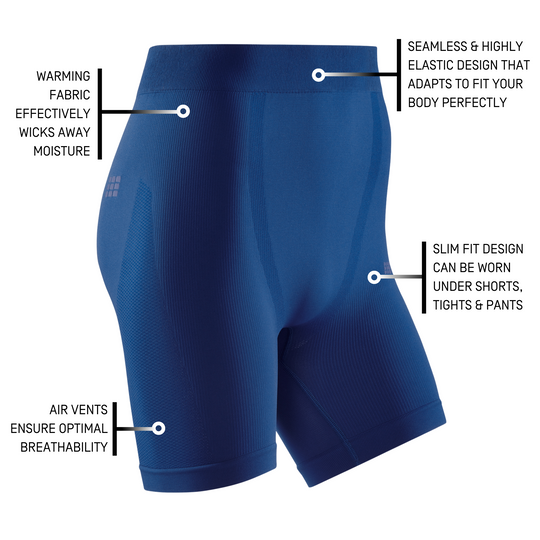 Pantalón corto base para clima frío, hombres, azul real, detalles