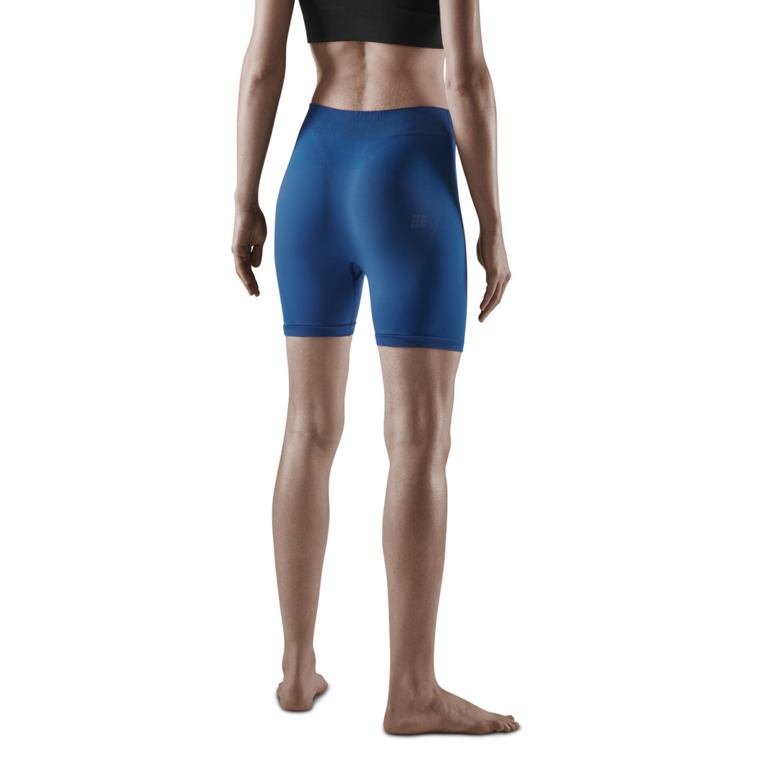 Shorts base para clima frio, feminino, azul royal, modelo com vista traseira