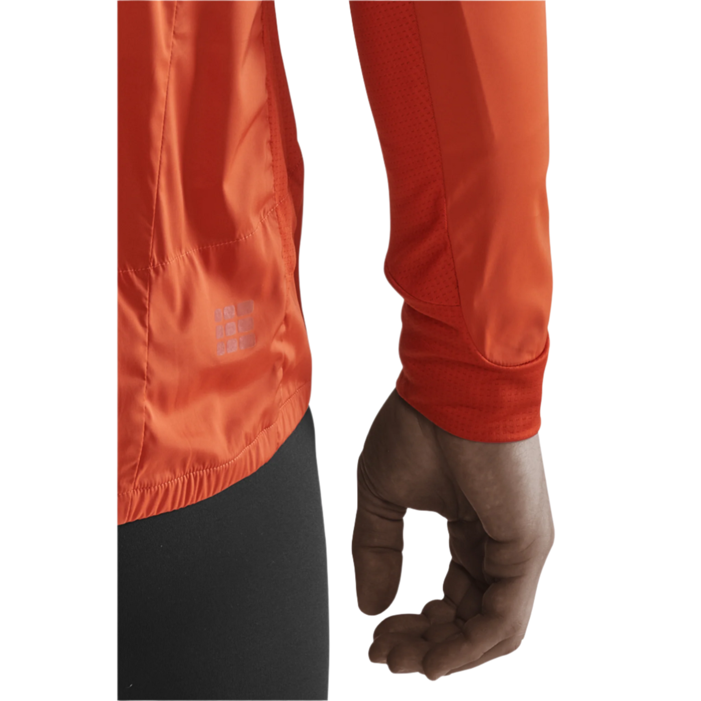 Cold Weather Windbreaker, Men, Dark Orange, Bottom Logo Detail
