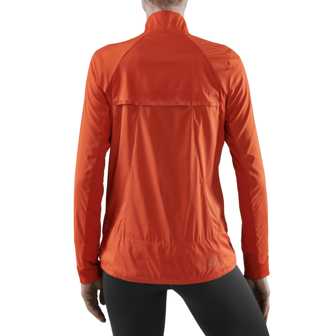Blusão para clima frio, feminino, laranja escuro, modelo com vista traseira