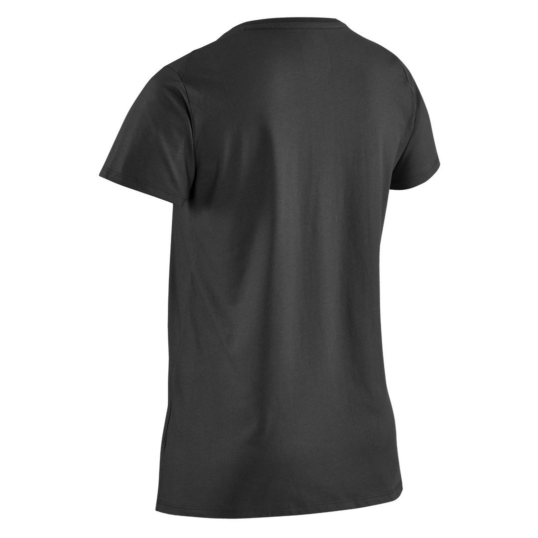 Camisa manga curta, feminina, preta, vista traseira