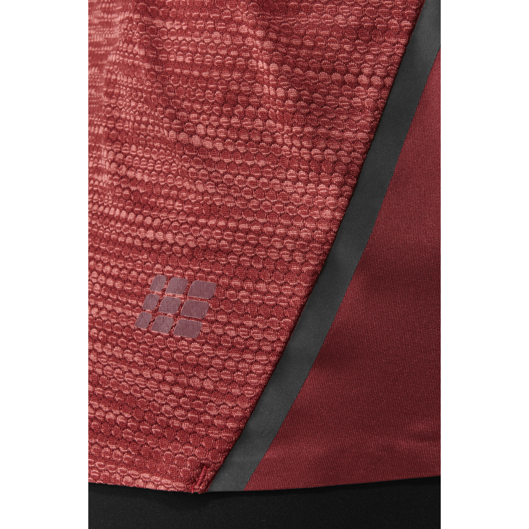 Camisa Run de manga corta, mujer, rojo oscuro, detalle de logo