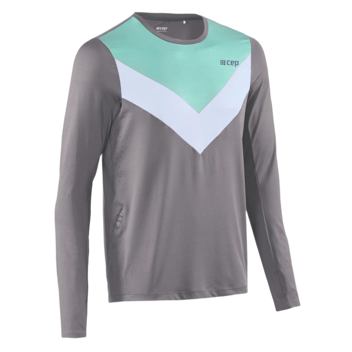 Chevron Long Sleeve Shirt, Men, Ocean/Grey, Front View