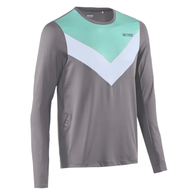 Chevron Long Sleeve Shirt, Men, Ocean/Grey, Front View