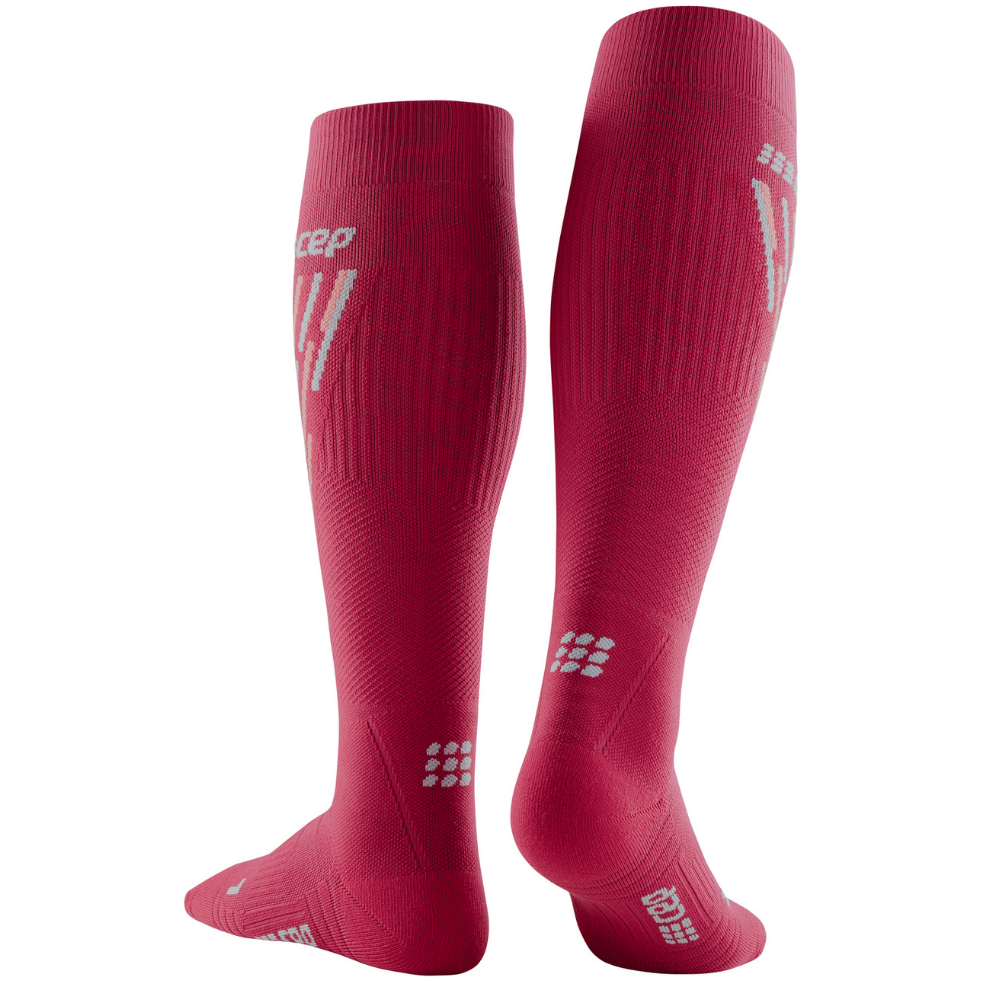 Ski Thermo Socks, Women, Cranberry/Orange - Rear View