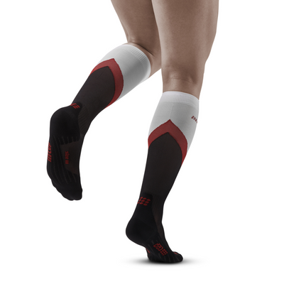Chevron Tall Compression Socks, Men, Black/Red, Back View Model