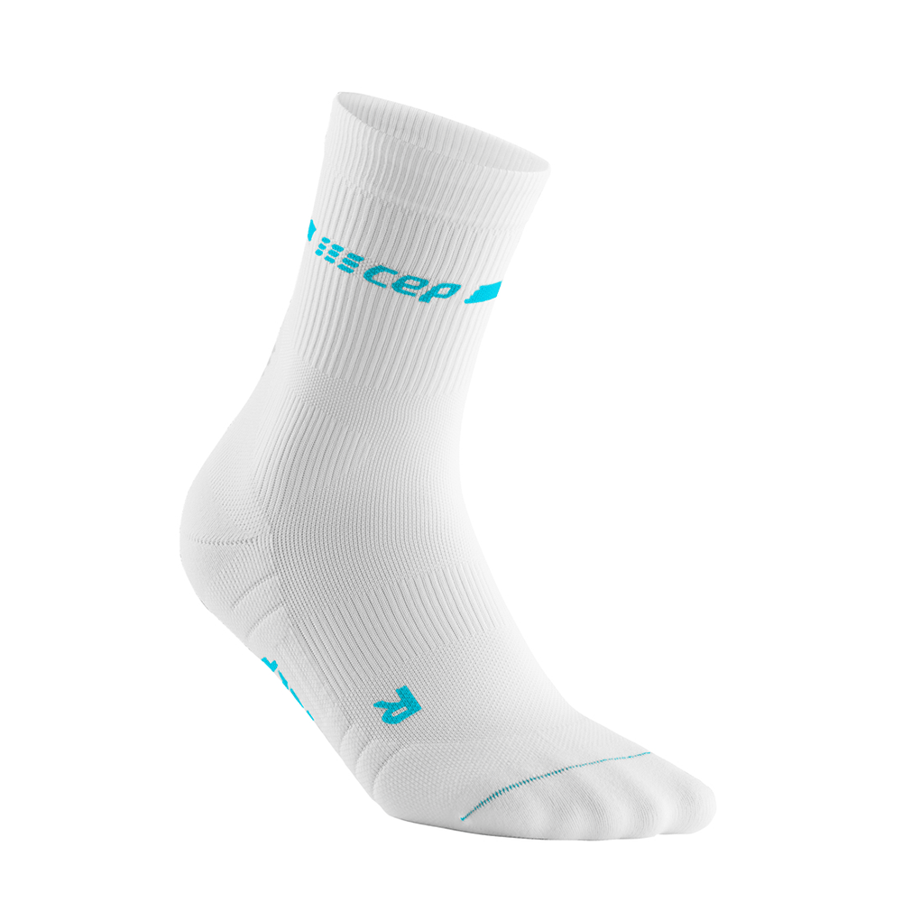 Neon Mid Cut Compression Socks, Women, White/Neon Blue, Side View