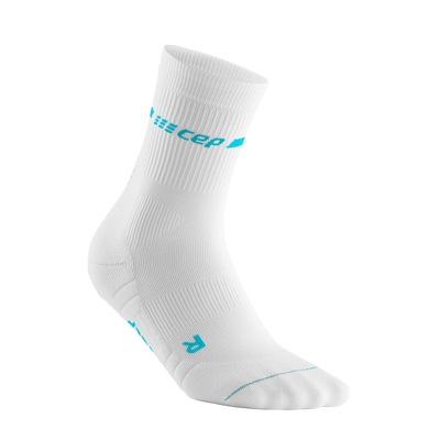Neon Mid Cut Compression Socks, Women, White/Neon Blue, Side View