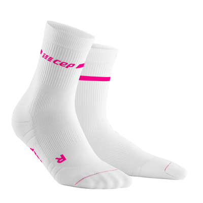 Neon Mid Cut Compression Socks, Women, White/Neon Pink, Side Alternate View