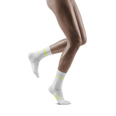 Neon Mid Cut Compression Socks, Women, White/Neon Yellow