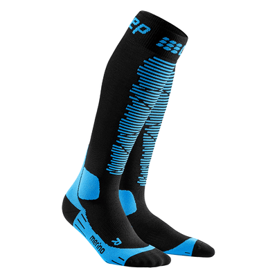 Ski Merino Tall Compression Socks, Men, Black/Blue, Side View
