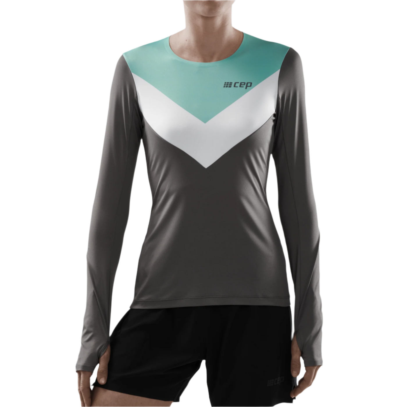 Chevron Long Sleeve Shirt, Women, Ocean/Grey