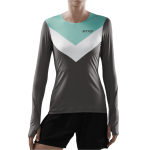 Chevron Long Sleeve Shirt, Women, Ocean/Grey