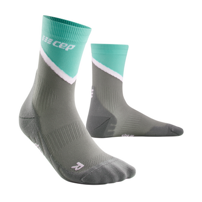 Chevron Mid Cut Compression Socks, Women, Ocean/Grey, Front View