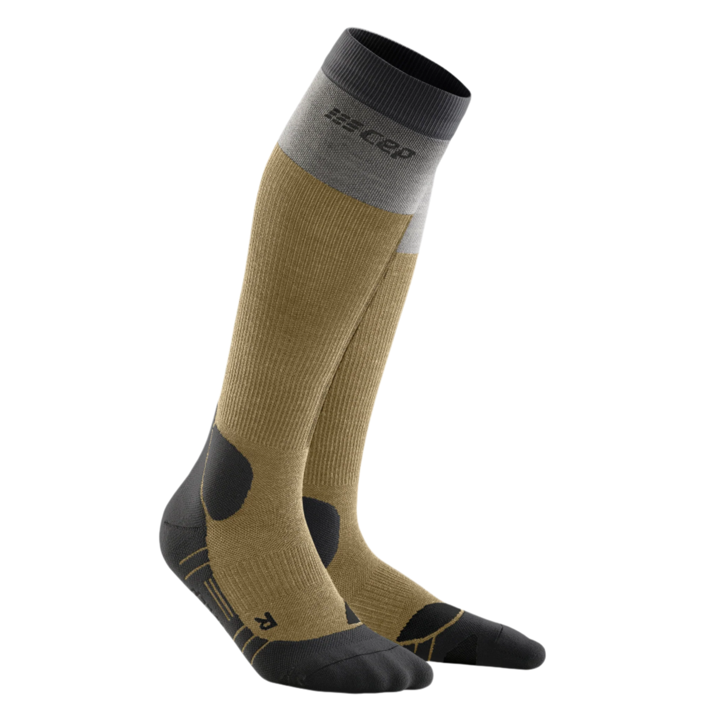 Hiking Light Merino Tall Compression Socks, Men, Beige/Grey, Front View