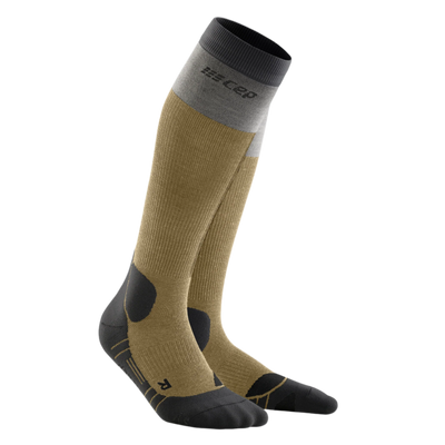 Hiking Light Merino Tall Compression Socks, Men, Beige/Grey, Front View