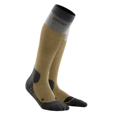 Hiking Light Merino Tall Compression Socks, Men, Beige/Grey, Front View