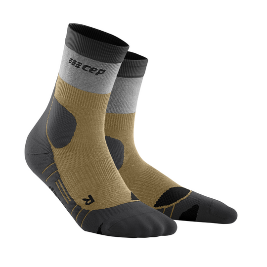 Hiking Light Merino Mid Cut Compression Socks, Men, Beige/Grey, Front View