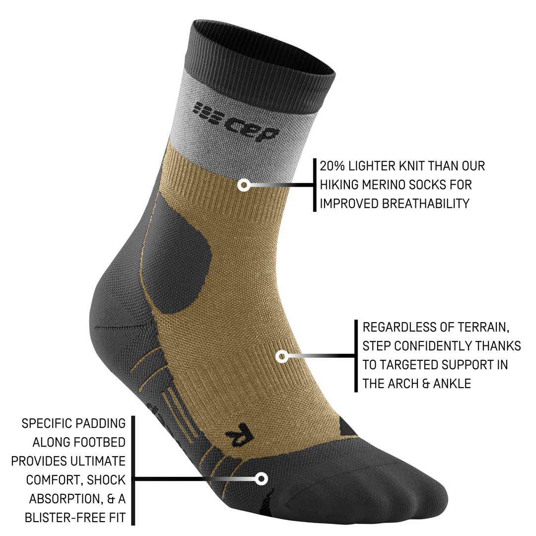 Hiking Light Merino Mid Cut Compression Socks, Men, Beige/Grey, Detail