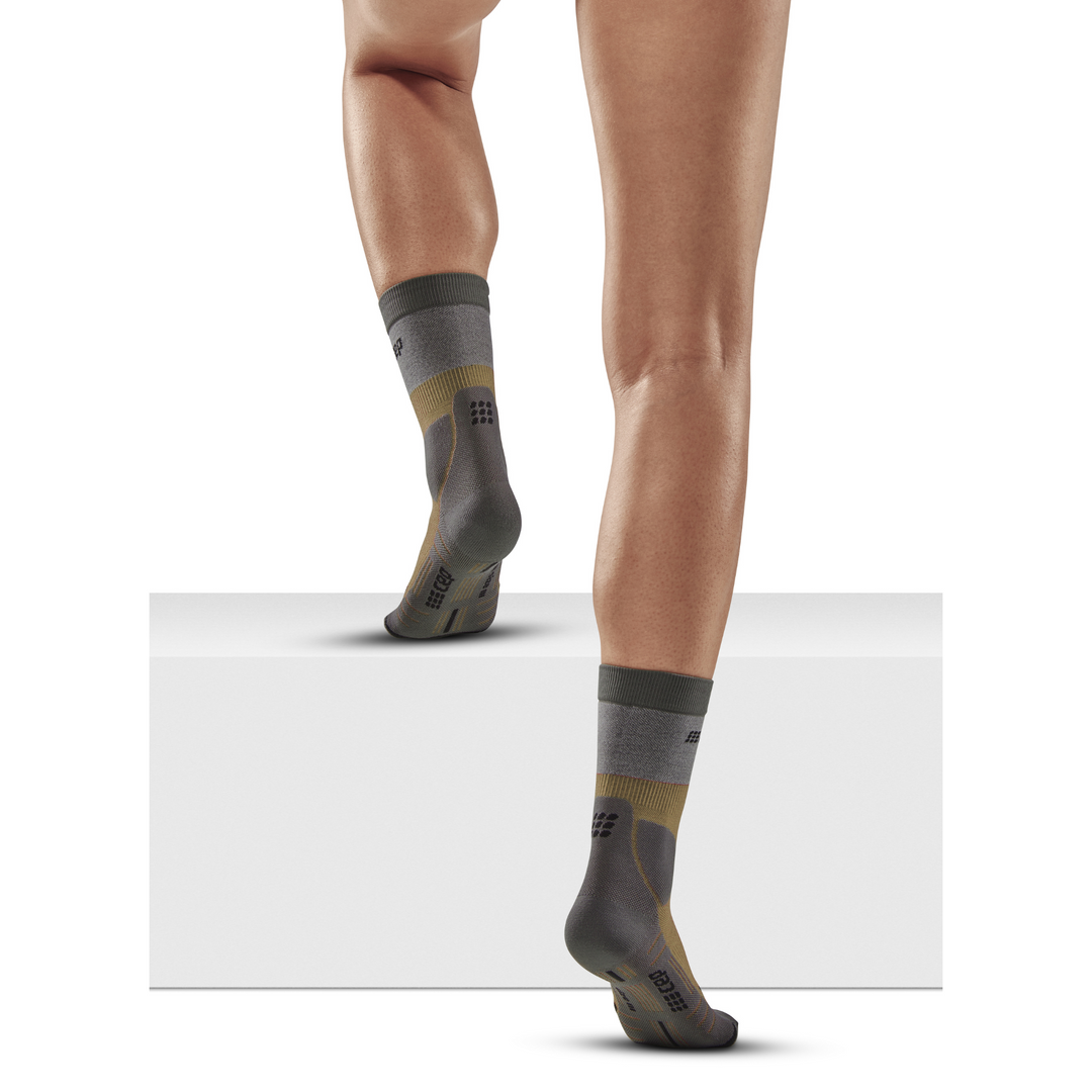 Hiking Light Merino Mid Cut Compression Socks, Women, Beige/Grey, Back View Model