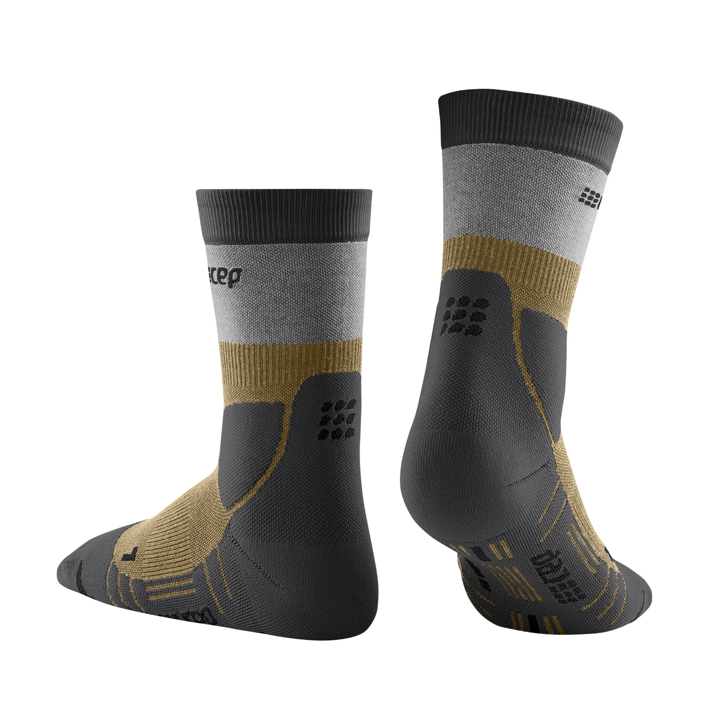 Hiking Light Merino Mid Cut Compression Socks, Women, Beige/Grey, Back View