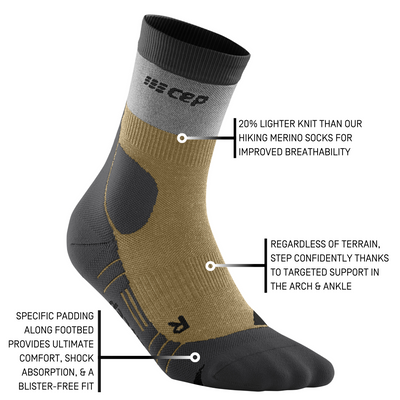 Hiking Light Merino Mid Cut Compression Socks, Women, Beige/Grey, Detail