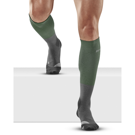 Κάλτσες Συμπίεσης Ψηλές Μερίνο Πεζοπορίας, Ανδρικές, Πράσινες/Γκρι