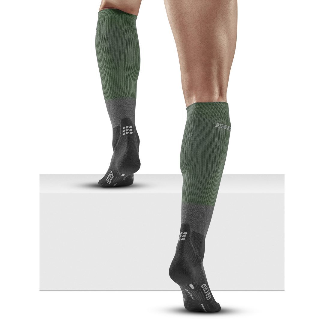 Hiking Merino Tall Compression Socks, Men, Green/Grey, Back View Model