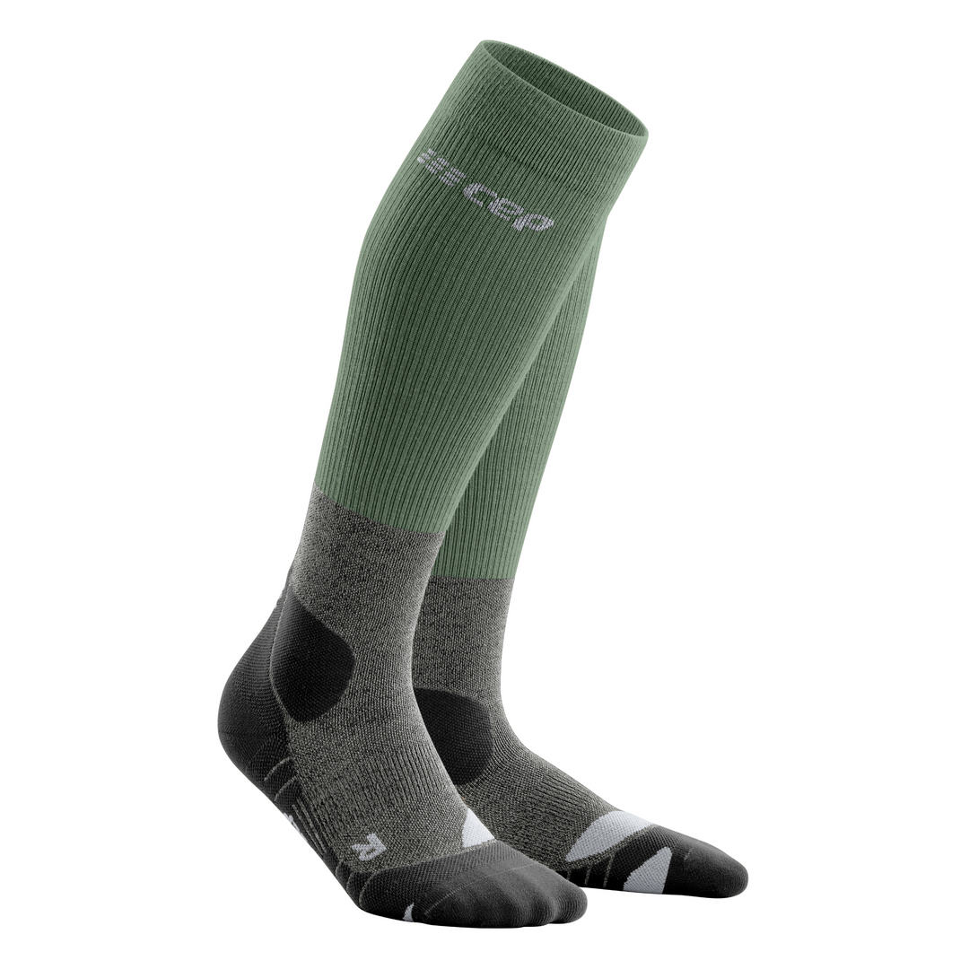 Κάλτσες Συμπίεσης Πεζοπορίας Μερίνο Ψηλές, Ανδρικές, Πράσινο/Γκρι, Πρόσοψη