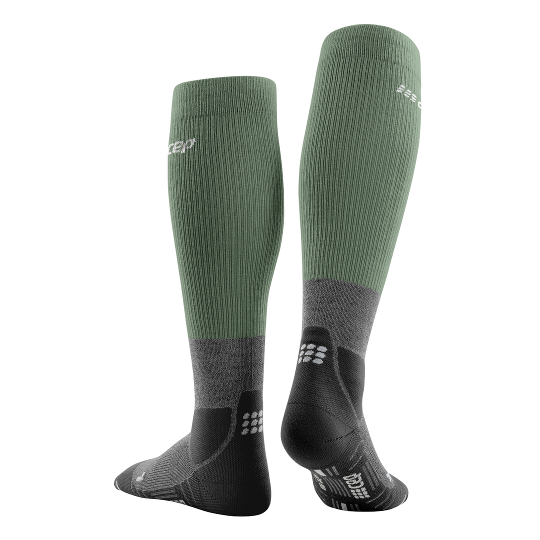 Κάλτσες Συμπίεσης Ψηλές Μερίνο Πεζοπορίας, Ανδρικές, Πράσινες/Γκρι, Πίσω Όψη