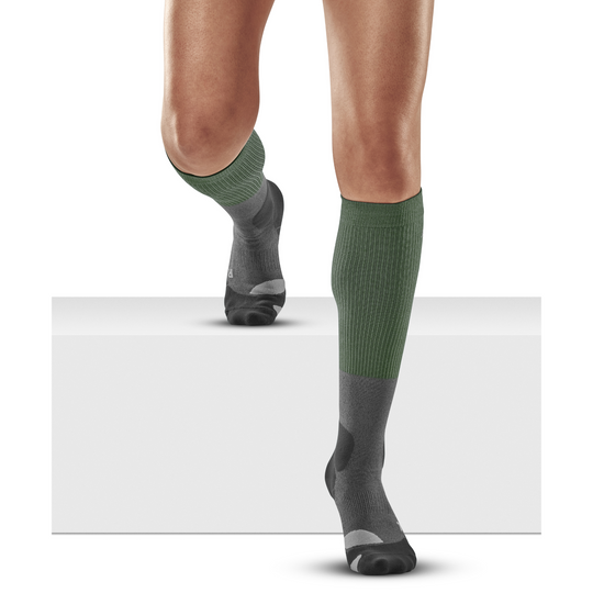 Κάλτσες Συμπίεσης Ψηλές Μερίνο Πεζοπορίας, Γυναίκες, Πράσινο/Γκρι