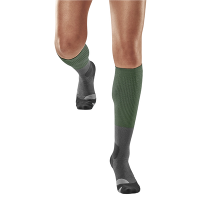 Hiking Merino Tall Compression Socks, Women, Green/Grey
